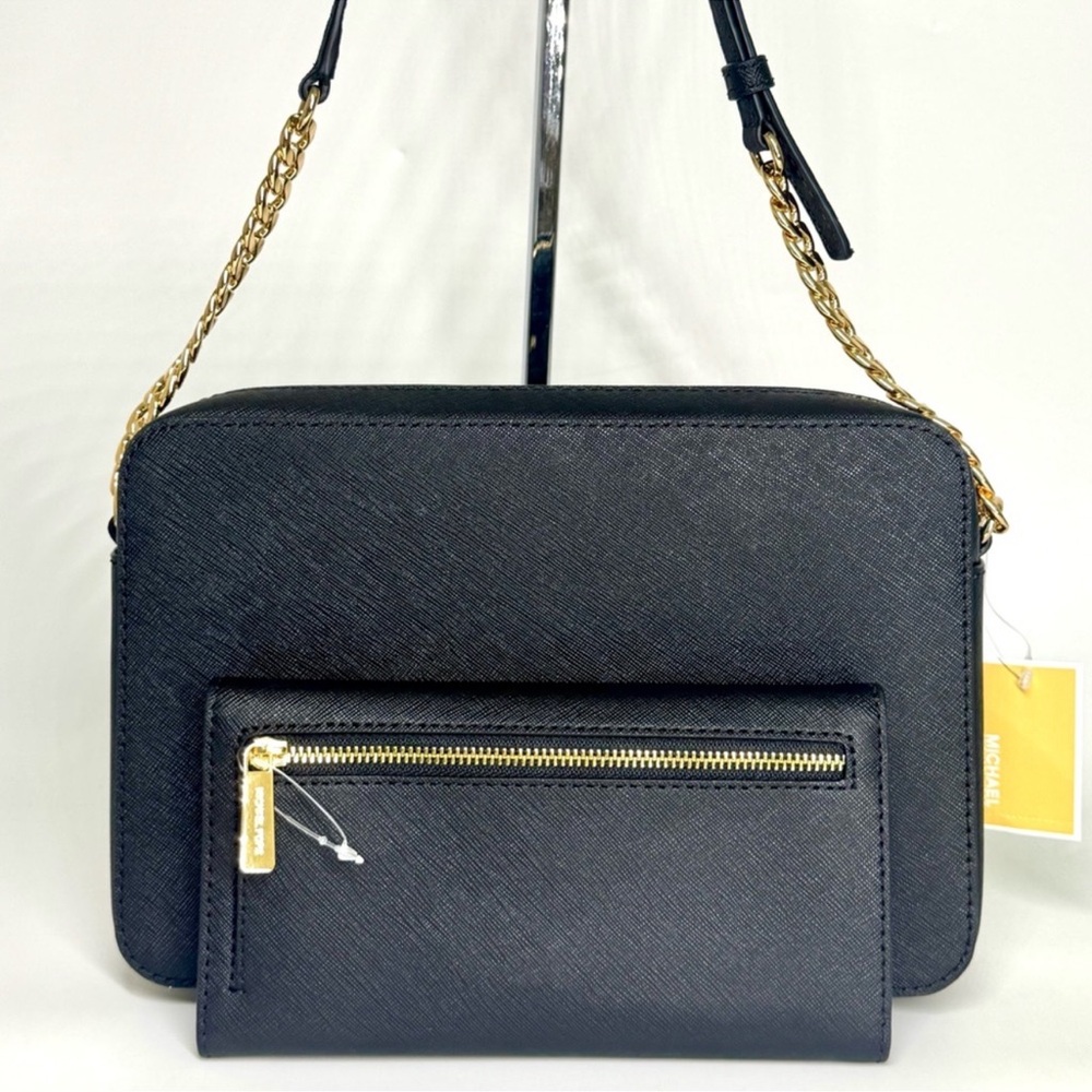 Michael Kors Jet Set Large Logo Crossbody Bag & Matching Trifold Wallet Black - Picture 5 of 11